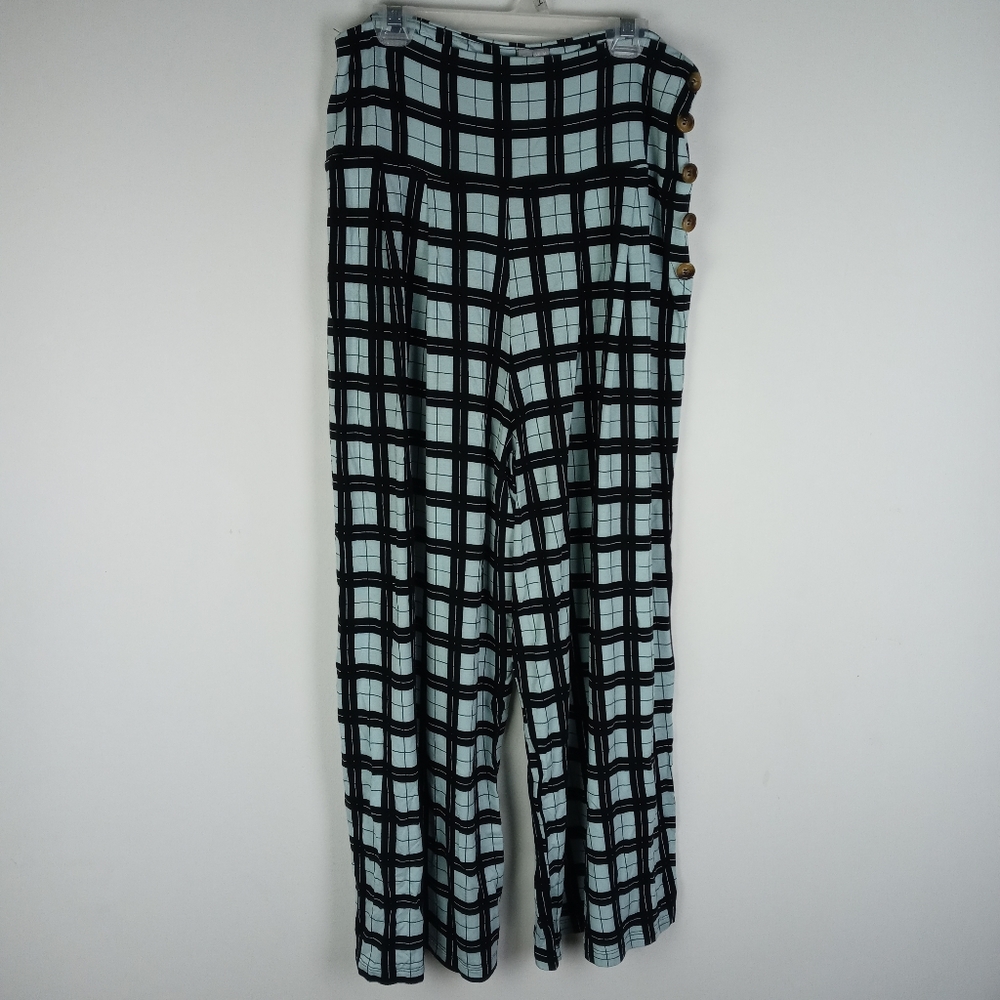 ASOS Wide Leg Culotte In Check With Tortoiseshell Button Placket Pants Size 10